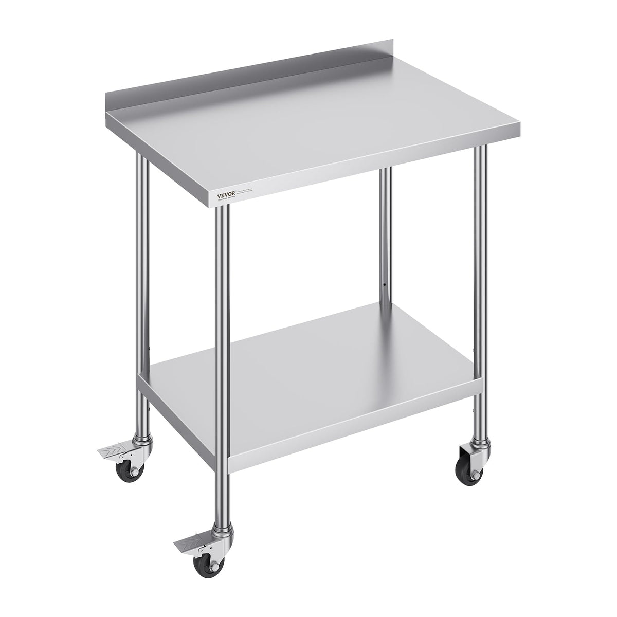VEVOR Mesa de Trabajo de Acero Inoxidable 91,4x61x100,6 cm Mesa de Preparación de Alimentos con Ruedas Estantes Regulables en Altura Unidad de Almacenamiento de Alimentos para Restaurante Bar Hotel
