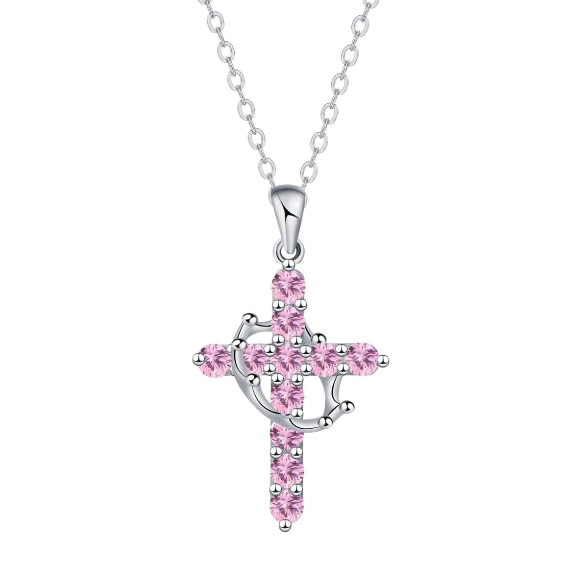 XYPHIELLE Collar de Cruz Azul para Mujer, Dije de Corona con Circonitas, Regalo para Novia Esposa, San Valentín Aniversario - Rosa