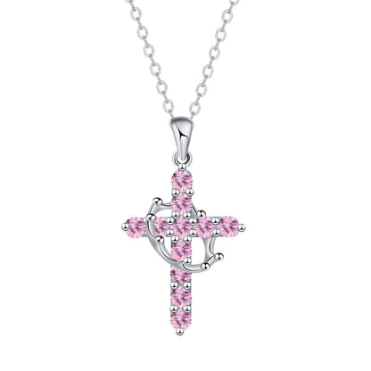 XYPHIELLE Collar de Cruz Azul para Mujer, Dije de Corona con Circonitas, Regalo para Novia Esposa, San Valentín Aniversario - Rosa
