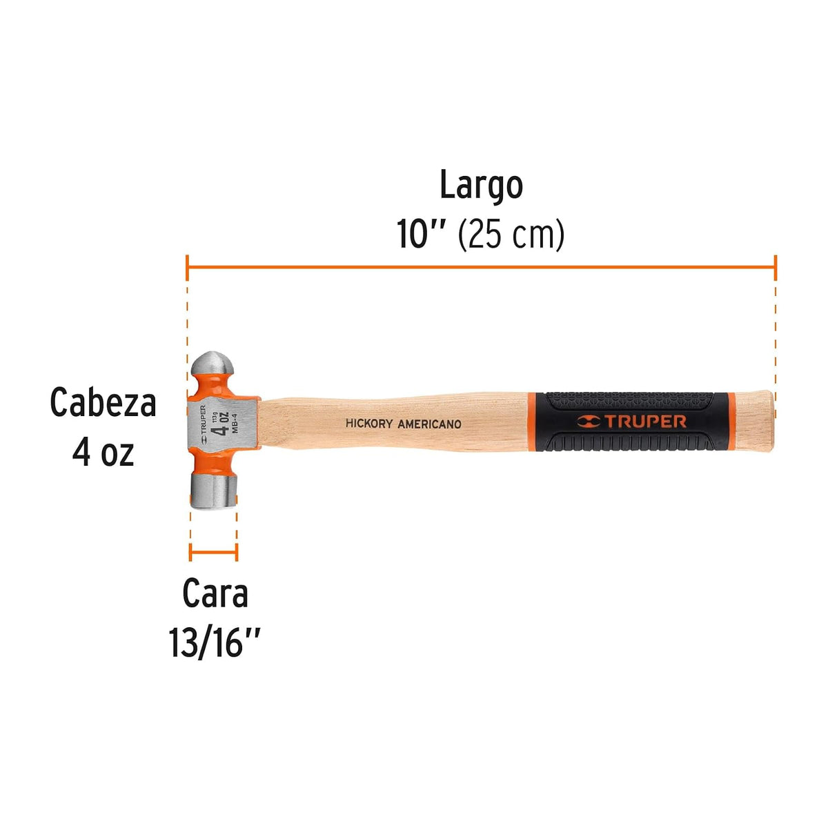 Truper MB-4, Martillo de bola 4 oz, con cabeza de acero