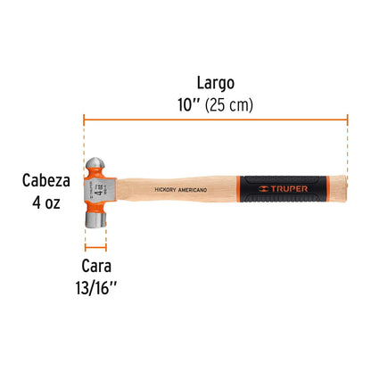 Truper MB-4, Martillo de bola 4 oz, con cabeza de acero