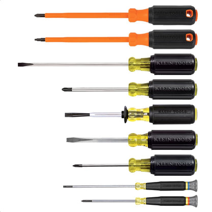 KLEIN TOOLS 85850 | Juego Electricista 9 Piezas | Desarmadores Para Trabajo | Ten 9 herramientas esenciales para trabajos eléctricos en un solo juego, con opciones Phillips, ranuradas y aisladas.