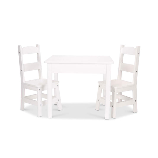 Melissa & Doug Mesa y sillas de madera sólida, construcción robusta de madera, capacidad de 150 lbs (68 kg), fácil de armar, juego de 3 piezas, 50.8 cm ancho x 59.69 cm H x 52.07 cm largo