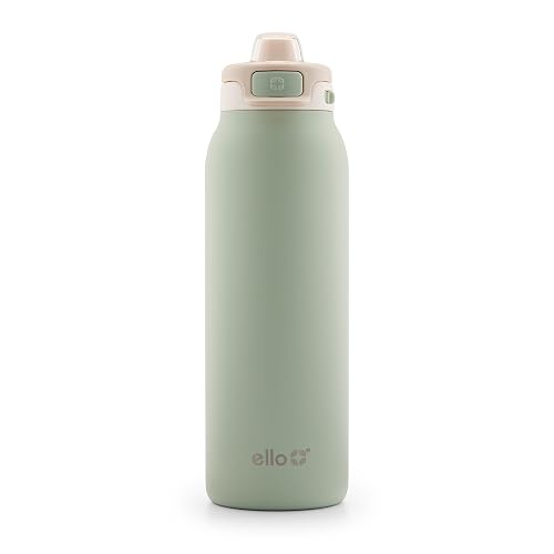 Ello - Pop & Fill - Botella de agua de acero inoxidable con tecnología QuickFill - Doble pared y aislamiento al vacío, tapa con bloqueo a prueba de fugas, reutilizable, sin BPA - 950 ml, pistache
