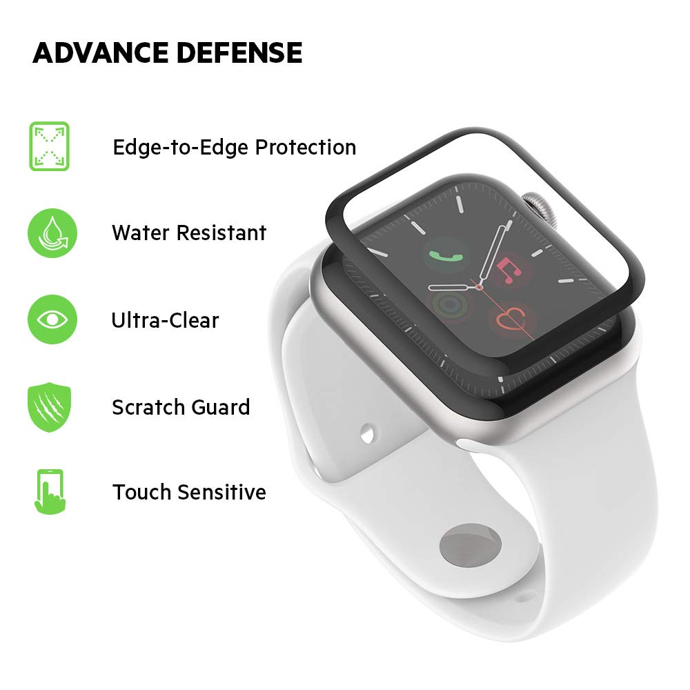 Belkin OVG001ZZBLK Protector de pantalla SCREENFORCE TrueClear Curve para Apple Watch Series 6/SE/5/4 (40 mm), Negro