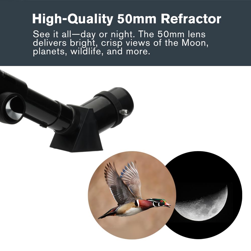 Celestron - 50mm Travel Scope - Portable Refractor Telescope - Fully-Coated Glass Optics - Ideal Telescope for Beginners - Bonus Astronomy Software Package