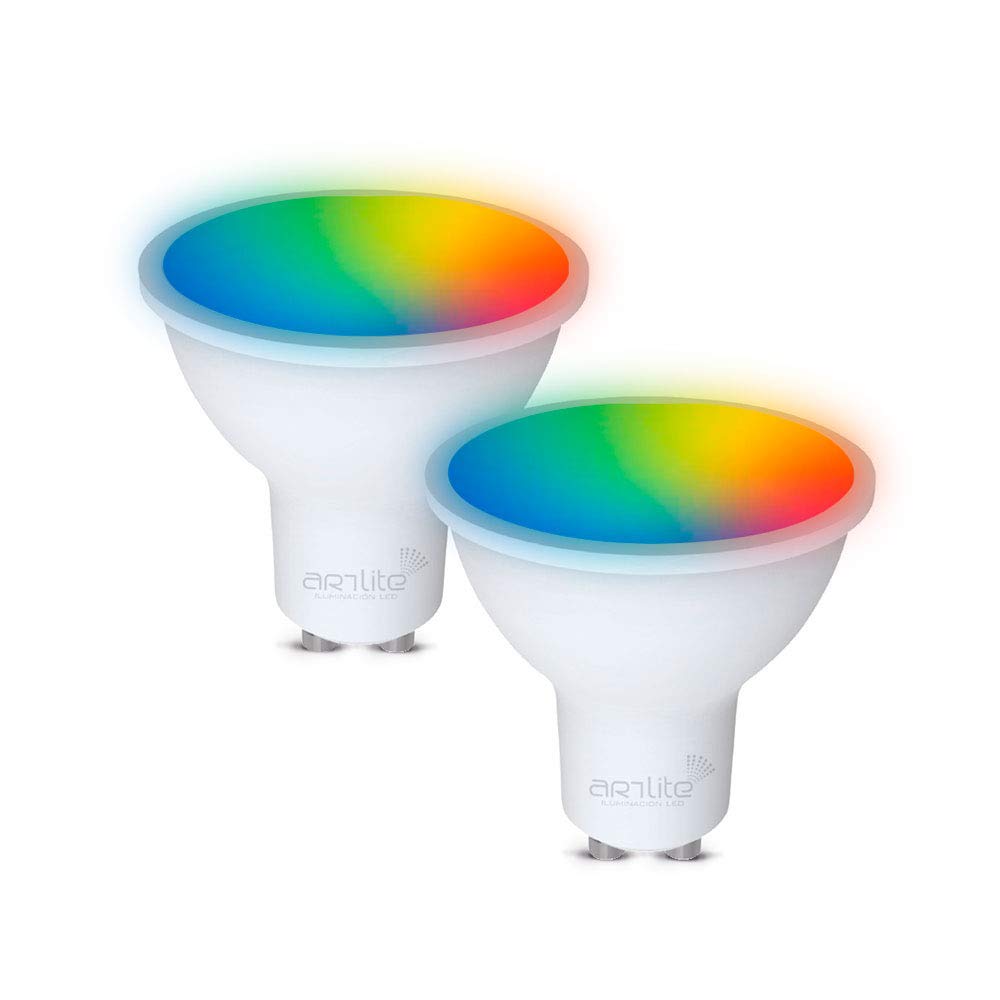 2 FOCOS SMART LED WiFi GU10 6W RGB CW MULTICOLOR Y BLANCOS ATENUABLES