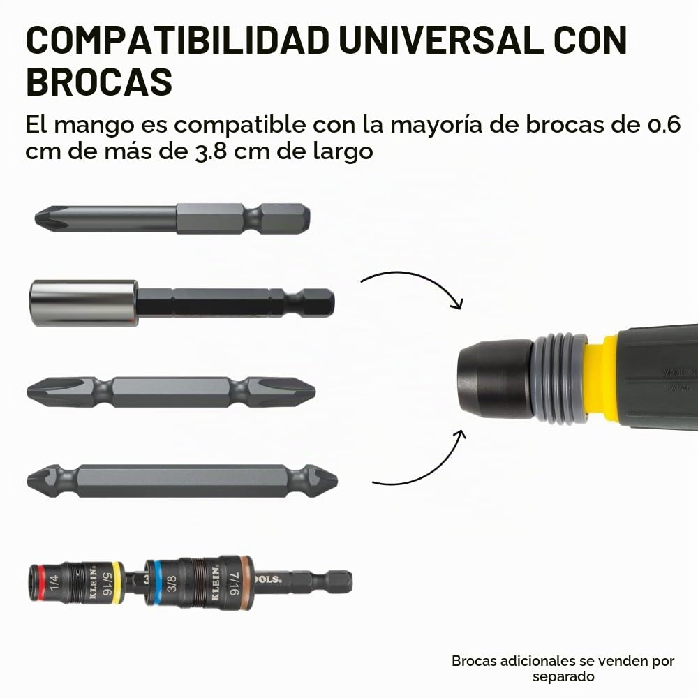 Klein Tools 32960A - Destornillador Fastbit Tru-Grip, mango estilo bola con cuello de liberación rápida, Phillips japonés #2 y broca ranurada de 6 mm, compatible con brocas de 1/4 pulgadas
