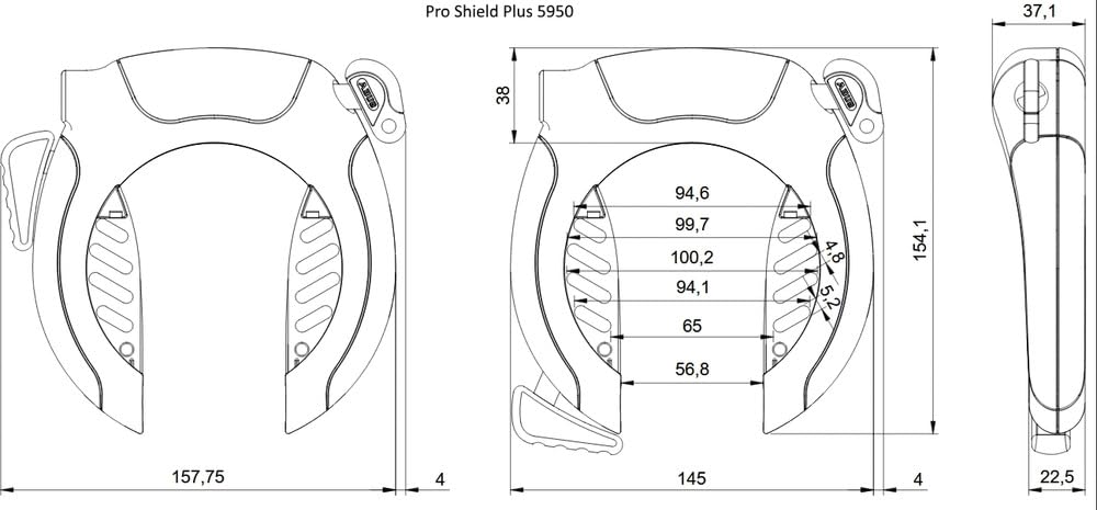 ABUS Pro Shield 5950 NR - Cerradura de marco + cadena de bloqueo de marco 6KS/85 + bolsa de bloqueo ST5950, llave extraíble, nivel de seguridad ABUS 9, color negro