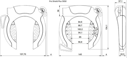 ABUS Pro Shield 5950 NR - Cerradura de marco + cadena de bloqueo de marco 6KS/85 + bolsa de bloqueo ST5950, llave extraíble, nivel de seguridad ABUS 9, color negro