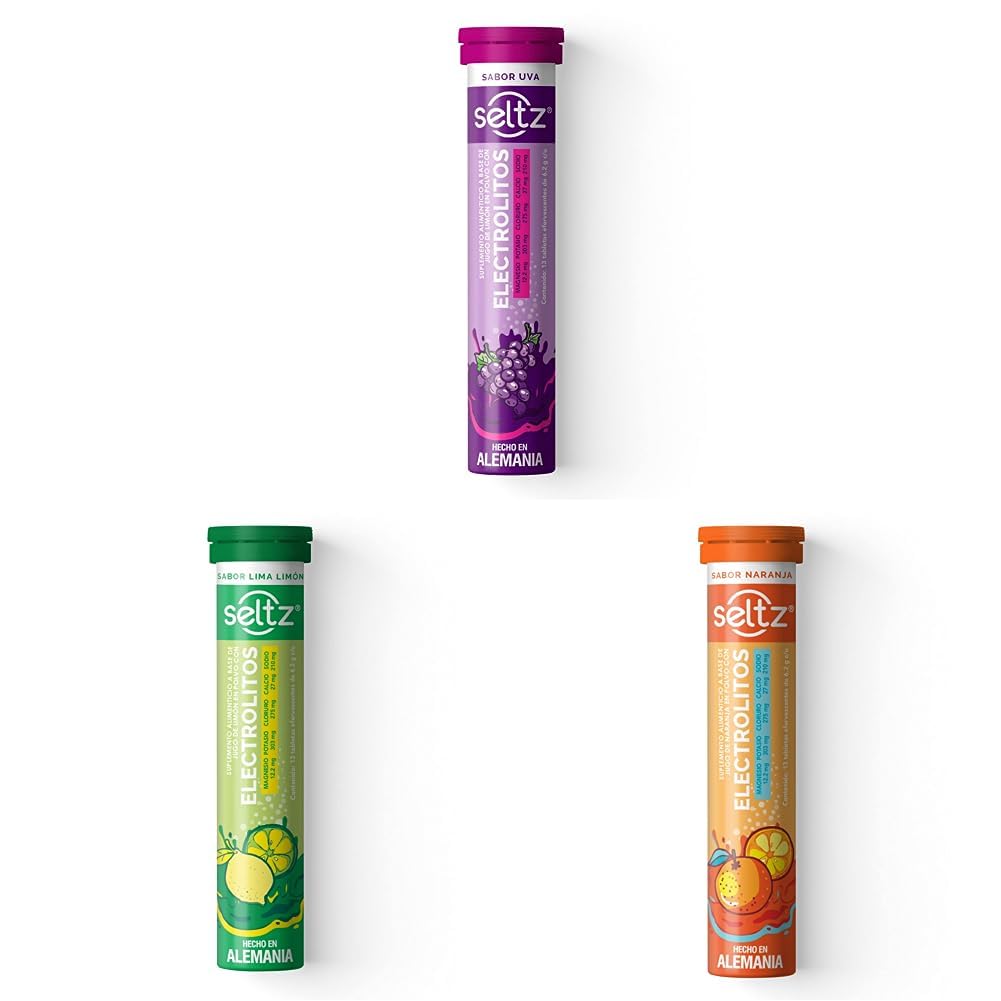SELTZ Kit Electrolitos Tableta Efervescente, Sabores uva, lima limón y naranja, 39 Tabletas, 3 Pack