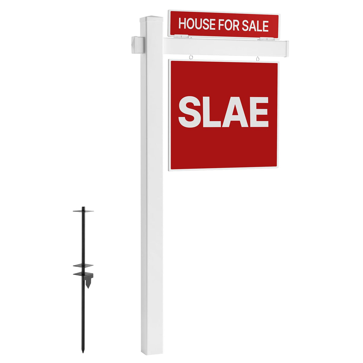 VEVOR Soporte de Carteles de Patio, Altura de 1845 mm, Poste de Letrero de PVC, Brazo de 915 mm, Compatible con Carteles de hasta 610 mm, con Estaca de Acero, Para Inmobiliario Venta Alquiler, Blanco