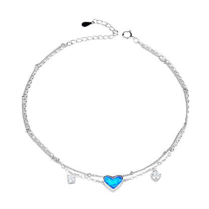 XYPHIELLE Tobillera de Corazón en Plata 925 para Mujer, Pulsera de Tobillo Ajustable con Dije, Joyería de Verano para Playa y Viajes, Regalo Romántico