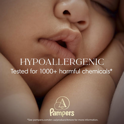 Pampers Amore, tamaño 4 (15-35 libras), 58 unidades, nuestro mejor pañal, hipoalergénico y sin fragancia, hasta 100% a prueba de fugas, suave como la cachemira