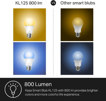 Kasa Smart - Bombillas WiFi inteligentes regulables que cambian a todo color y funcionan con Alexa y Google Home, A19, 9 W, 800 lúmenes, solo 2,4 GHz, no requiere hub, paquete de 2 (KL125P2), multicolor