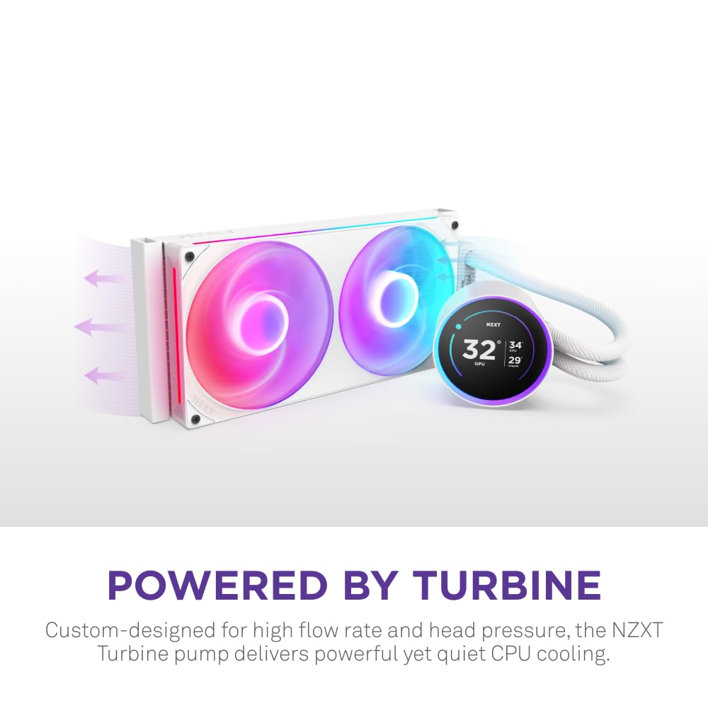 NZXT Kraken Elite 280 RGB 2024 - AIO CPU Liquid Cooler - 280mm Radiator - F280 RGB Core Fan - Customizable 2.72" IPS LCD - NZXT Turbine Pump - AMD® AM5, AM4 - Intel® LGA 1851/1700, 1200/115X - White