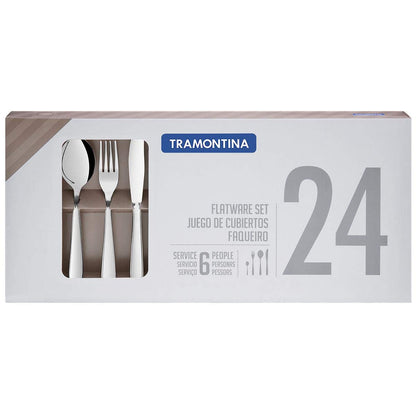 TRAMONTINA - Juego de Cubiertos Maresias de Acero Inoxidable, 24 Piezas - Plateado