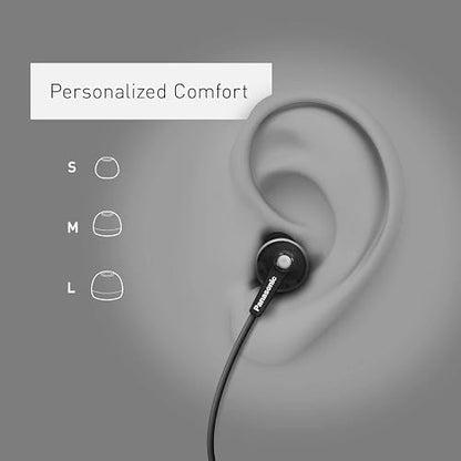 Panasonic ErgoFit - Auriculares con Cable con micrófono, 3.5 mm Jack con micrófono y Driver de Llamadas, Auriculares ergonómicos de Ajuste Personalizado (S/M/L), para teléfonos y portátiles