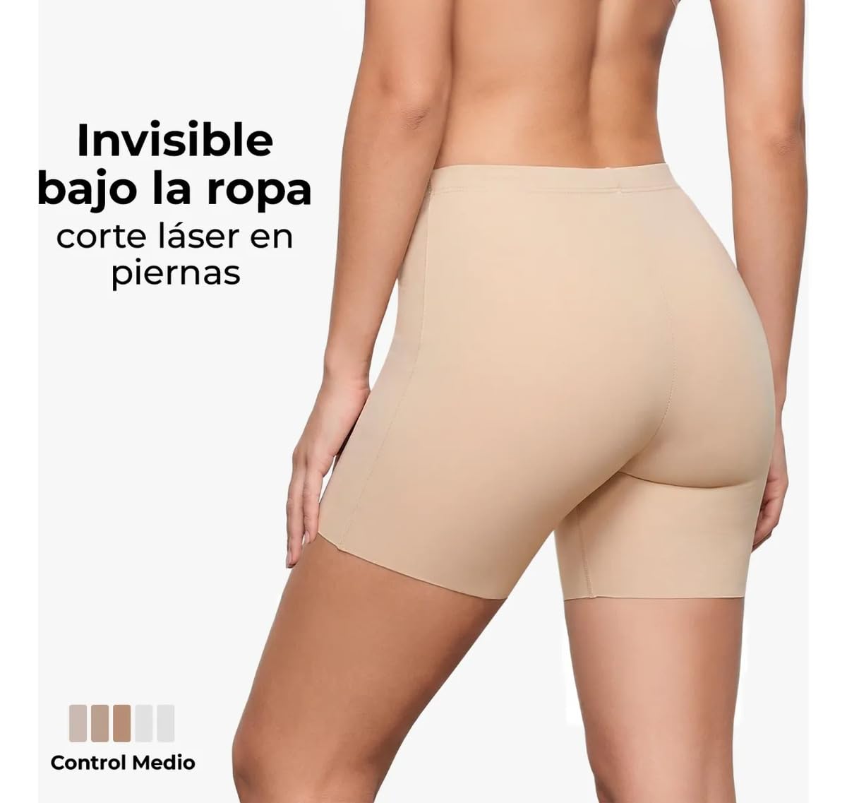 BODYcontrol Boxer Mujer Tipo Faja Short Moldeadora Invisible Calzón Licra Shorts Ropa Interior Fondo para Vestidos Cómoda Corte Láser Antideslizante Control Medio Pierna 5" 2414