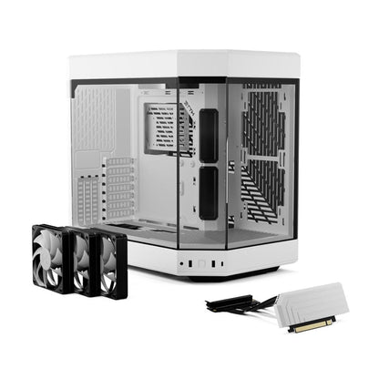 Hyte Y60 - Carcasa Moderna y estética de Doble cámara panorámica de Vidrio Templado de Media Torre ATX para Juegos de computadora con Cable Elevador PCIE 4.0 Incluido, Blanco Nieve (CS-HYTE-Y60-WW)