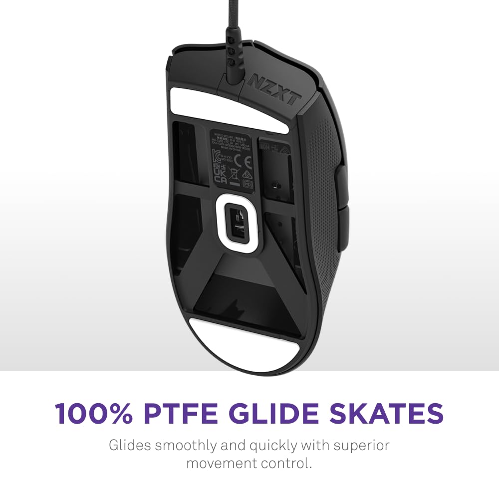 NZXT Lift 2 Ergo | Ratón para Juegos con Cable Ligero y ergonómico | Diseño Ligero de 61 g | Tasa de sondeo de 8K | Interruptores ópticos | Sensor óptico PPP de 26K | Pies de PTFE 100% | Negro