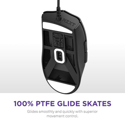 NZXT Lift 2 Ergo | Ratón para Juegos con Cable Ligero y ergonómico | Diseño Ligero de 61 g | Tasa de sondeo de 8K | Interruptores ópticos | Sensor óptico PPP de 26K | Pies de PTFE 100% | Negro