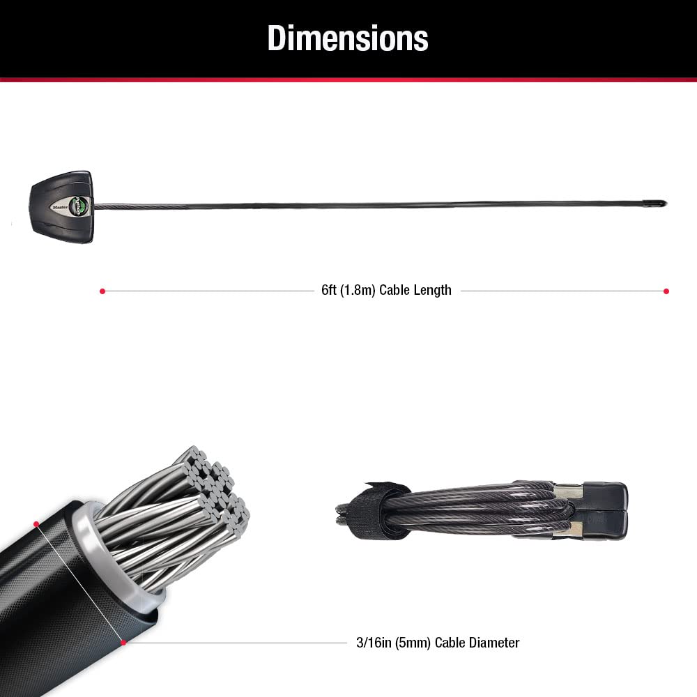 Master Lock Candado de cable, 6' x 3/16" diameter, Negro y plateado | Cerradura de cable con llave ajustable hecha con acero trenzado, bloqueo resistente al óxido y cable recubierto de vinilo