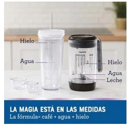 Oster Cafetera para Frappé 3 en 1 con Licuadora Integrada | Bebidas Granizadas, Café Caliente o Helado, Filtro Reutilizable, Sistema de Medida Integrado, BVSTDC03B