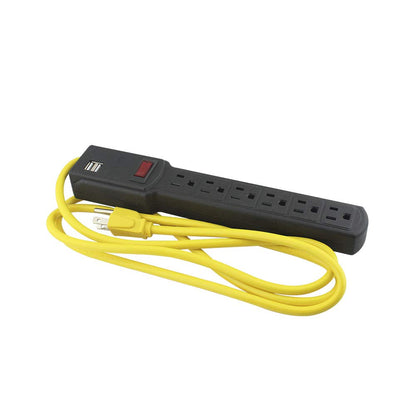 SANELEC, Barra Multicontacto con Supresor de Picos, 6 Contactos y 2 Entradas USB, Modelo 8618
