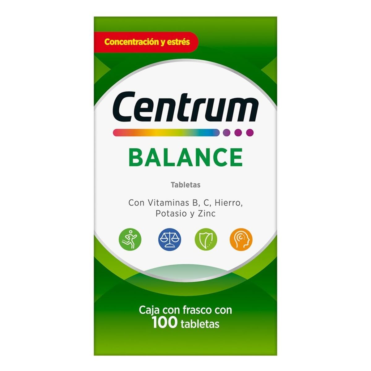 Centrum Multivitamínico Balance com Magnesio, Vitamina C, Hierro, Potasio y Zinc, 100 Tabletas