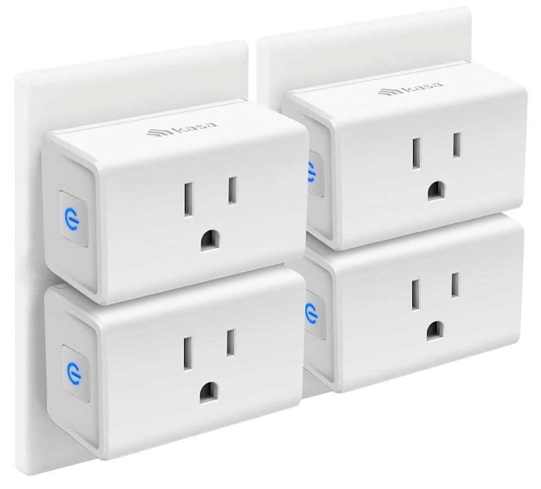 Kasa Smart Plug Mini 15A, toma Wi-Fi para el hogar inteligente funciona con Alexa, Google Home e IFTTT, no requiere concentrador, certificado UL, WiFi 2.4G solamente, paquete de 4 (EP10P4), blanco