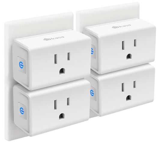 Kasa Smart Plug Mini 15A, toma Wi-Fi para el hogar inteligente funciona con Alexa, Google Home e IFTTT, no requiere concentrador, certificado UL, WiFi 2.4G solamente, paquete de 4 (EP10P4), blanco