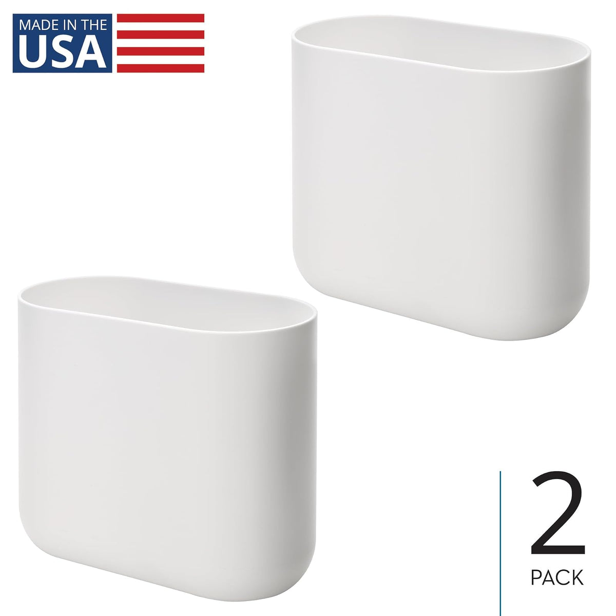 iDesign - Juego de 2 botes de plástico ovalados pequeños para baño, recámara u oficina, color blanco