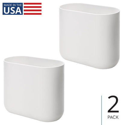 iDesign - Juego de 2 botes de plástico ovalados pequeños para baño, recámara u oficina, color blanco