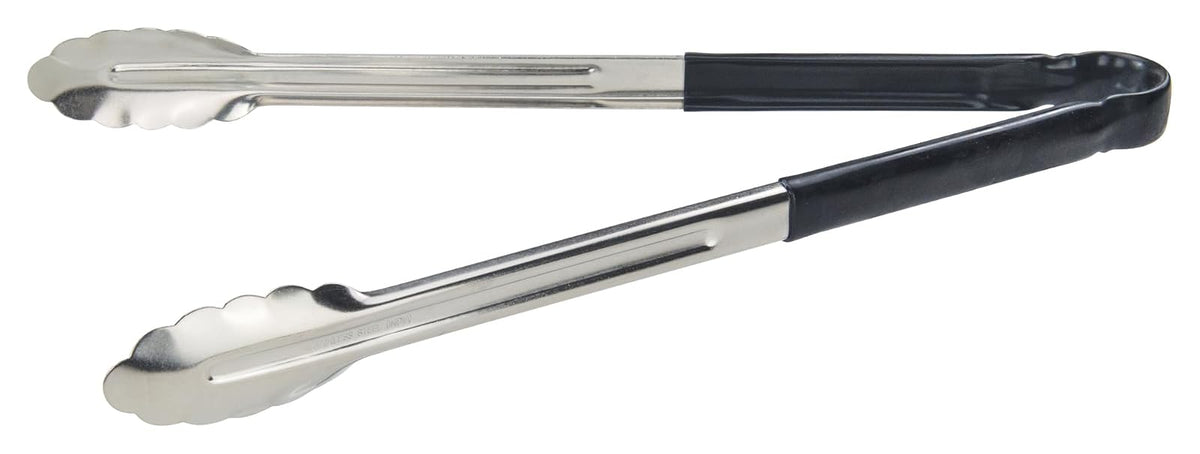 Winco - Pinzas para servir de acero inoxidable de 16 pulgadas con mango de plástico, color negro