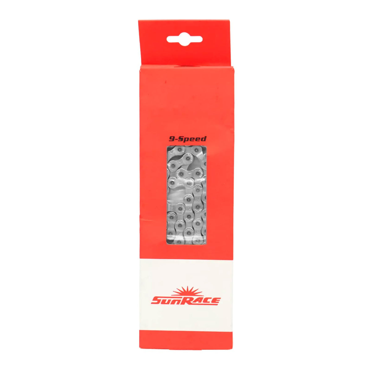 SUNRACE Cadena CNM9X 1/2X11/128 9P 116 Eslabones Index Plata con Candado Cajita CNM9X.116P.SD0.BXB