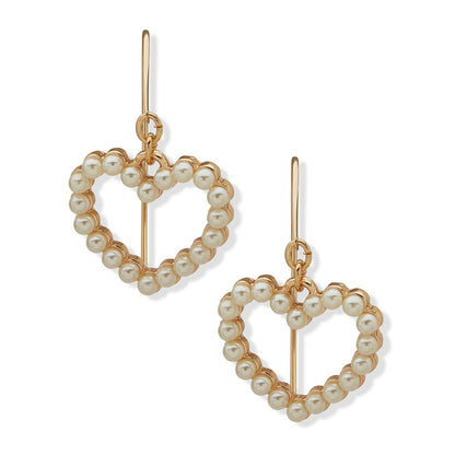 Nine West Aretes Dorado Corazón Largo para Mujer