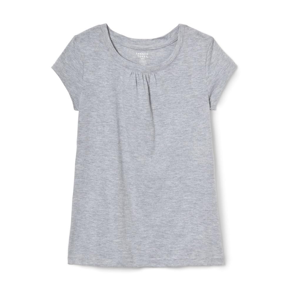 French Toast Playera de Manga Corta con Cuello Fruncido para Niña - 2 - Heather Gray
