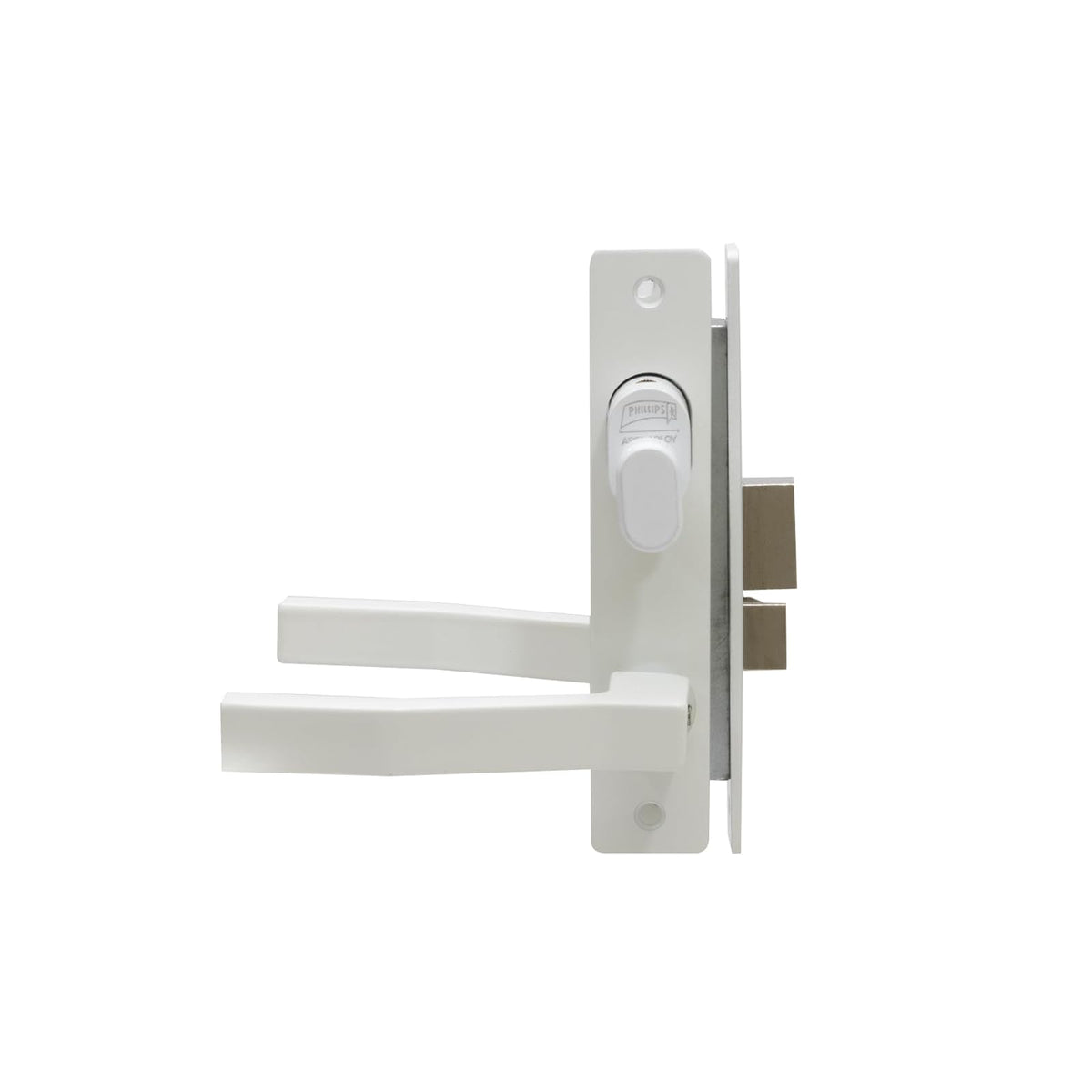 Phillips Cerradura Modelo Slim 555 Manija Cuadrada Para Puerta De Aluminio Blanco