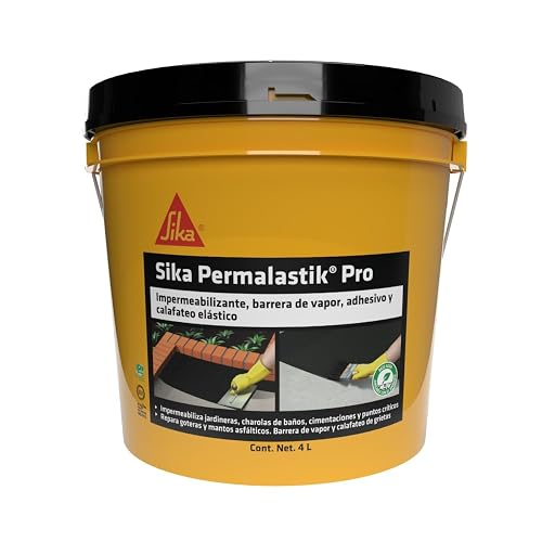 SIKA - Impermeabilizante asfáltico - Sika Permalastik Pro - Negro - Impermeabilizante, Barrera de Vapor, Adhesivo Asfáltico y Calafateador Elástico - Fácil de aplicar - Cubeta 4L Resistente al Agua.