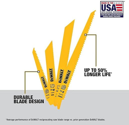 DEWALT DW4898 Bi-Metal Reciprocating Saw Blade Set with Case, 10-Piece