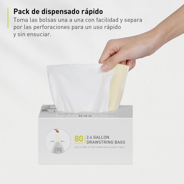 EKO Bolsas de Basura extrafuertes con cordón Tamaño B. 7-10 Litros. 80 unidades