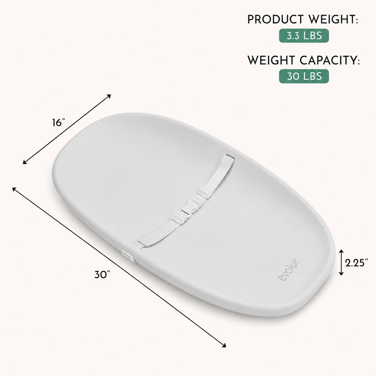 Evolur Eva Baby Changing Pad in Light Gray, Soft and Breathable, Lightweight and Portable Changing Pad, Fits all Changing Table, Waterproof Firm Padding