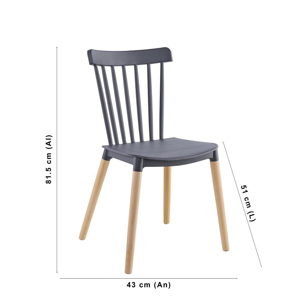Midtown Concept 4 Sillas de Comedor French Modernas y minimalsitas con Patas de Madera Grey - 81.5 CM X 51 CM X 43 CM