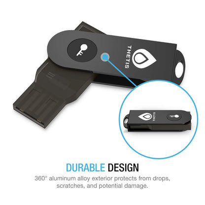 Llave de Seguridad FIDO2 [Diseño Plegable] Thetis Universal Two Factor Authentication USB (Tipo A) para protección Multicapa (HOTP) en Windows/Linux/Mac OS, Gmail, Facebook, Dropbox, SalesForce, GitH