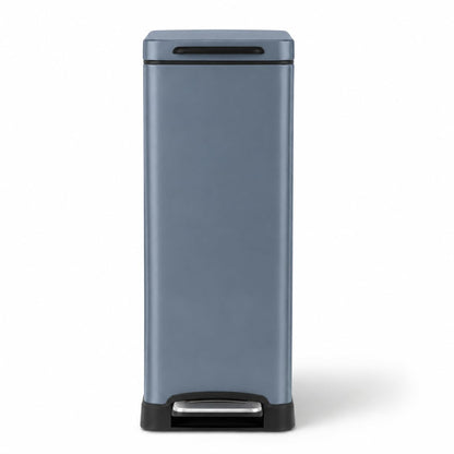 Home Zone Living - Papelera de cocina delgada de 12 galones con tapa de cierre suave, pedal de paso, banda para meter bolsa y forro extraíble, acero inoxidable, azul medianoche, 45 litros
