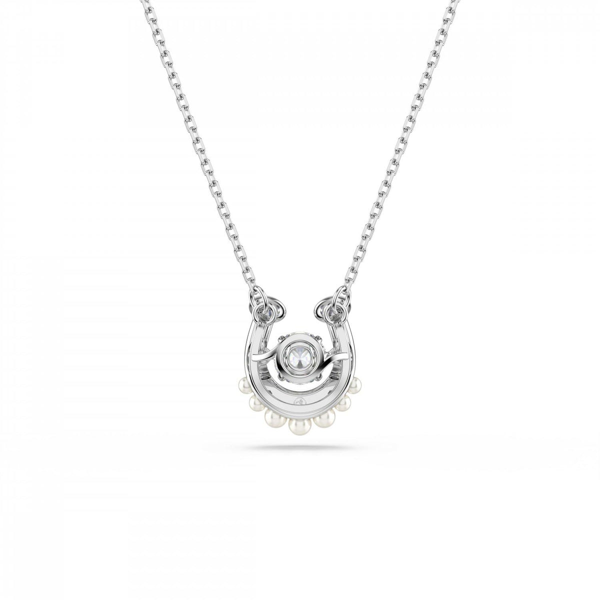 Colgante Swarovski Symbolica, perla de vidrio, corte redondo, pavé, zapato de caballo, blanco, baño de rodio