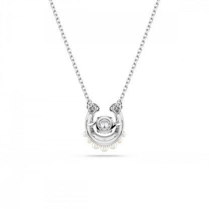 Colgante Swarovski Symbolica, perla de vidrio, corte redondo, pavé, zapato de caballo, blanco, baño de rodio