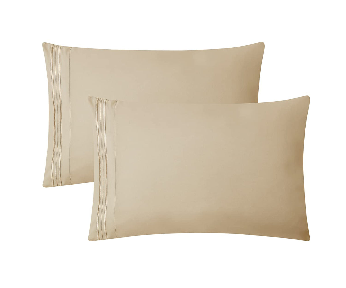 CLARA CLARK Premier 1800 Collection Hoja de Cama Set, Juego de sábanas 4 Piezas, Beige Cream, Talla Queen