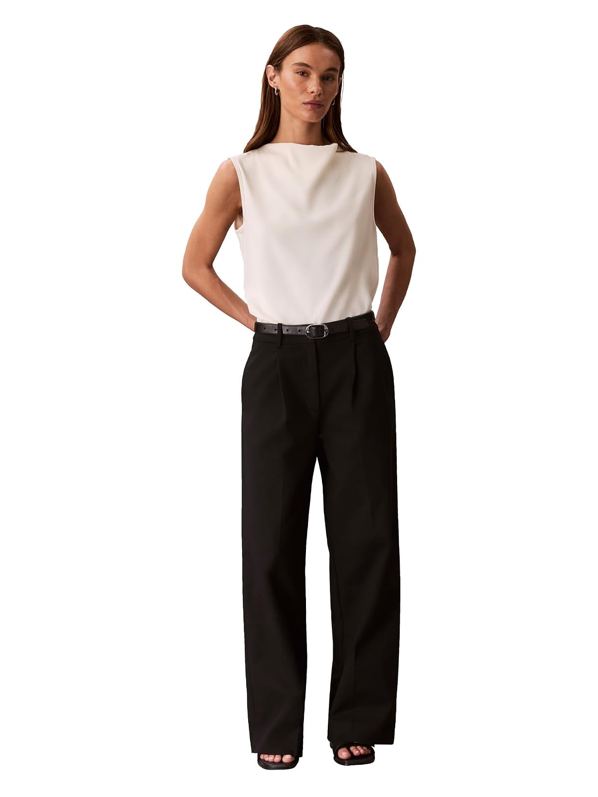 Calvin Klein - Playera sin Mangas de satén con Cuello Alto para Mujer